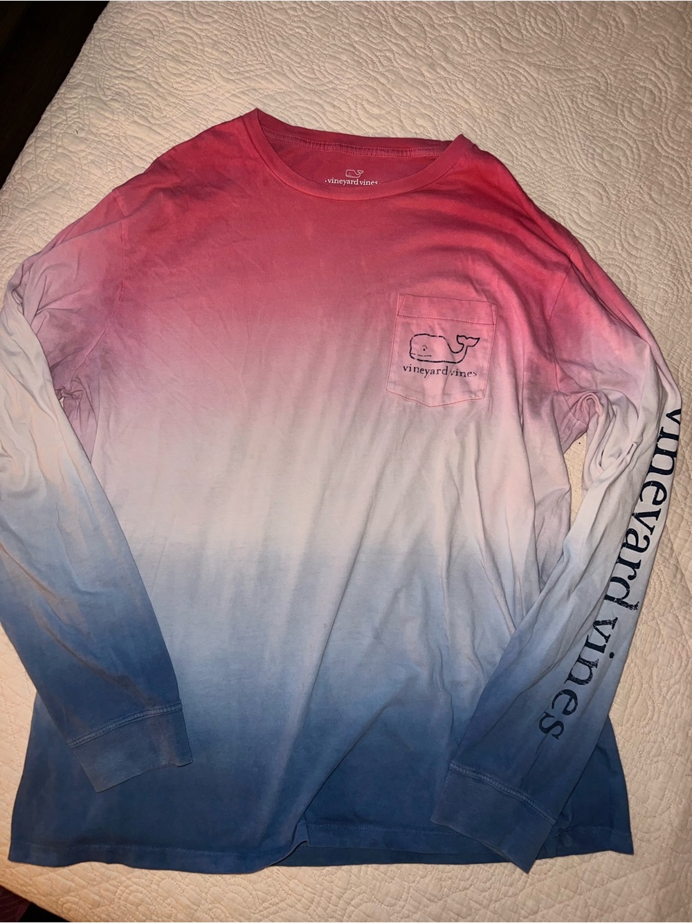 Vineyard Vines Ombre Long-Sleeve Pocket Tee - Red, Blue, White